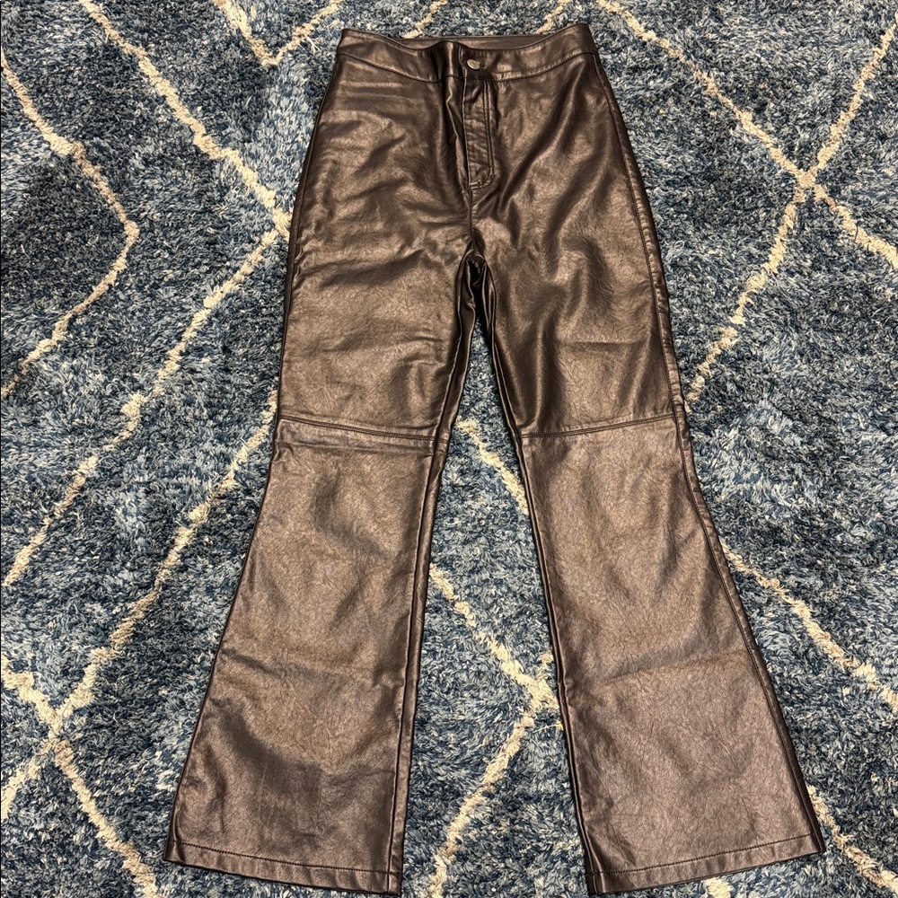 FREE PEOPLE Faux Leather Pants Size 4 Sasha Cropped Black Vegan Flare